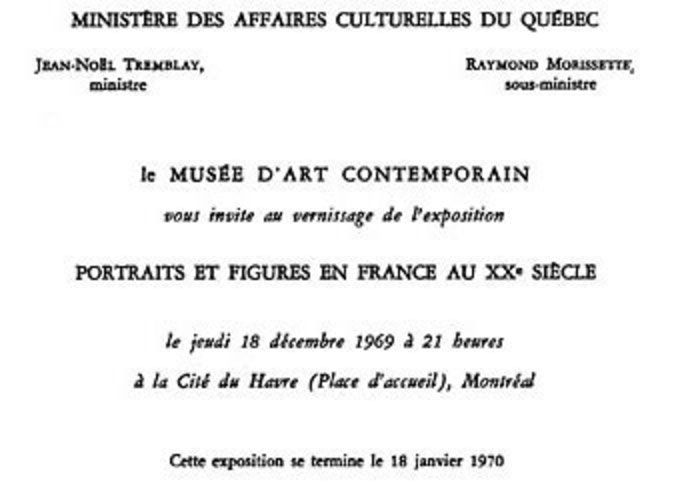 Recto du carton d’invitation de l’exposition Portraits et figures en France au XXe siècle