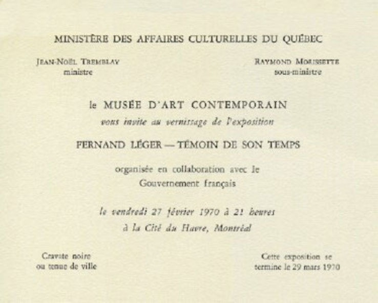 Recto du carton d’invitation de l’exposition Fernand Léger témoin de son temps
