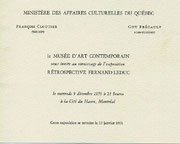 Recto du carton d’invitation de l’exposition Rétrospective Fernand Leduc