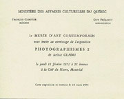 Recto du carton d’invitation de l’exposition Photographisme 2 de Arthur Gladu