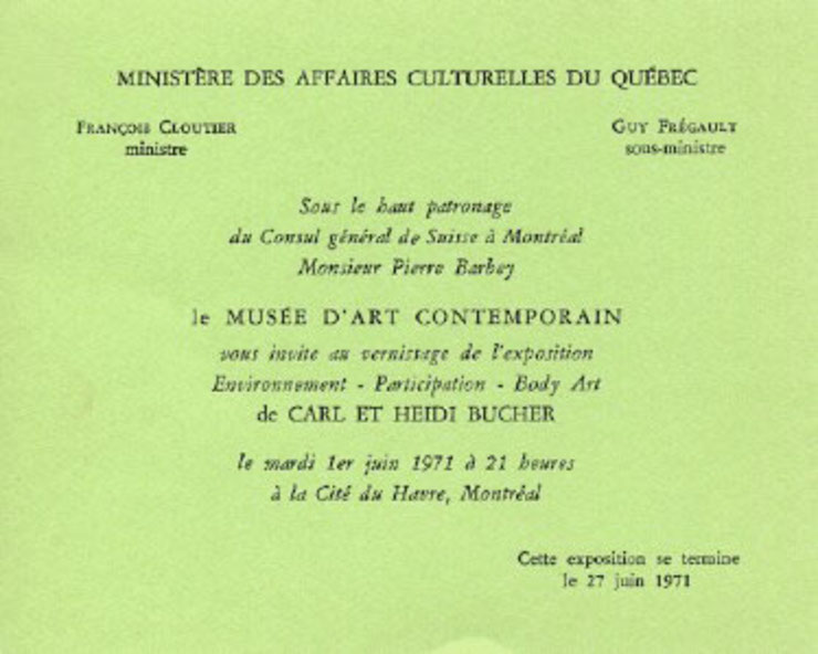 Recto du carton d’invitation de l’exposition Carl et Heidi Bucher