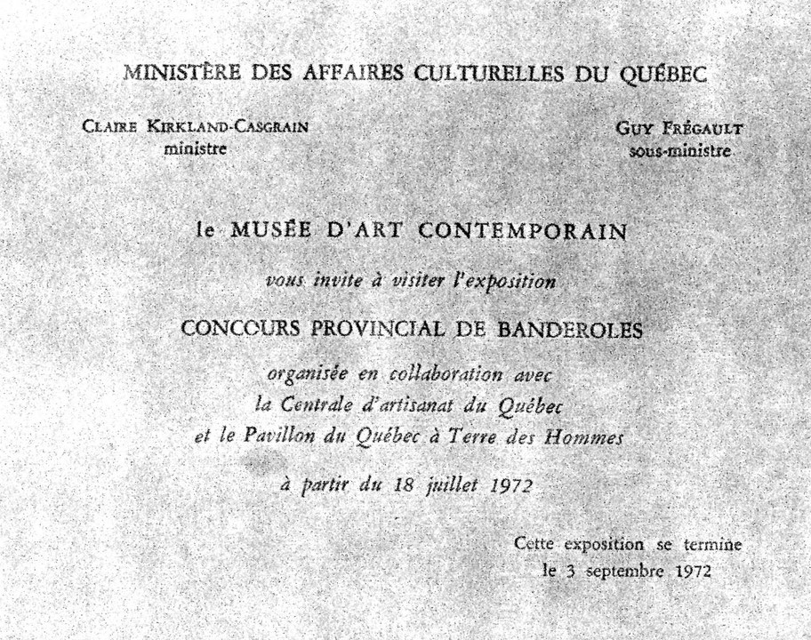 Recto du carton d’invitation de l’exposition Concours provincial de banderoles