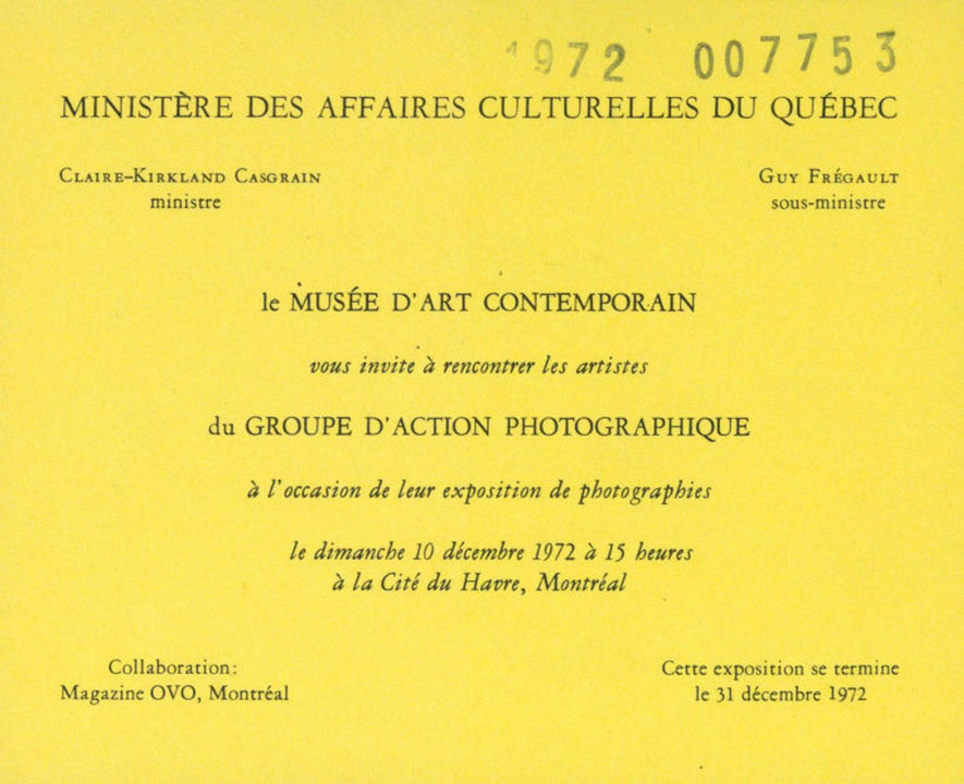 Recto du carton d’invitation de l’exposition Groupe d’action photographique