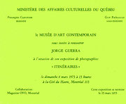 Recto du carton d’invitation de l’exposition Jorge Guerra : Itinéraires