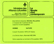Recto du carton d’invitation de l’exposition Michel Pellerin : Homme-Nature