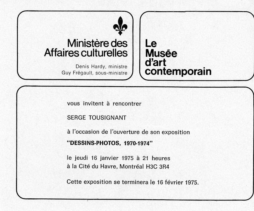 Recto du carton d’invitation de l’exposition Dessins-photos, 1970-1974