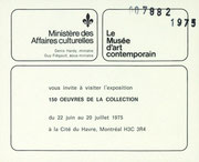 Recto du carton d’invitation de l’exposition La Collection permanente, 1965-1975