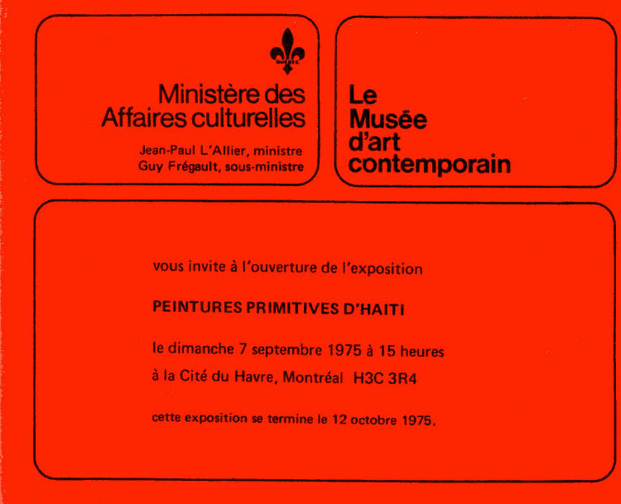 Recto du carton d’invitation de l’exposition La Peinture haïtienne : la tradition naïve