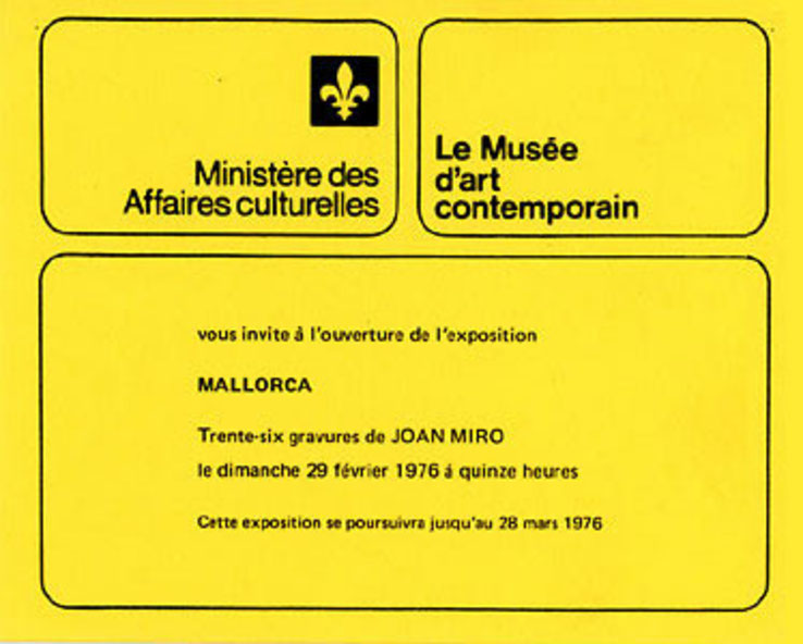 Recto du carton d’invitation de l’exposition Gravures de Joan Miró
