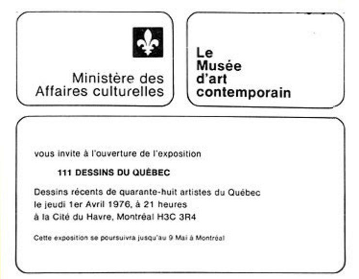 Recto du carton d’invitation de l’exposition Cent-onze dessins du Québec