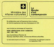 Recto du carton d’invitation de l’exposition Trois générations d’art québécois 1940/1950/1960