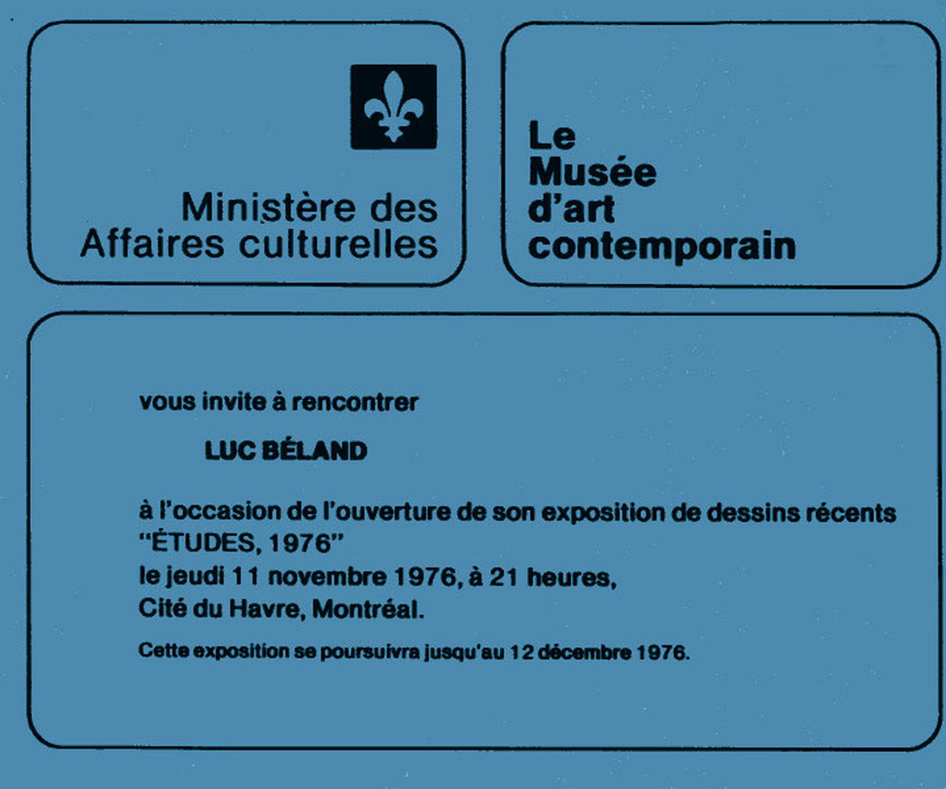 Recto du carton d’invitation de l’exposition Études 1976