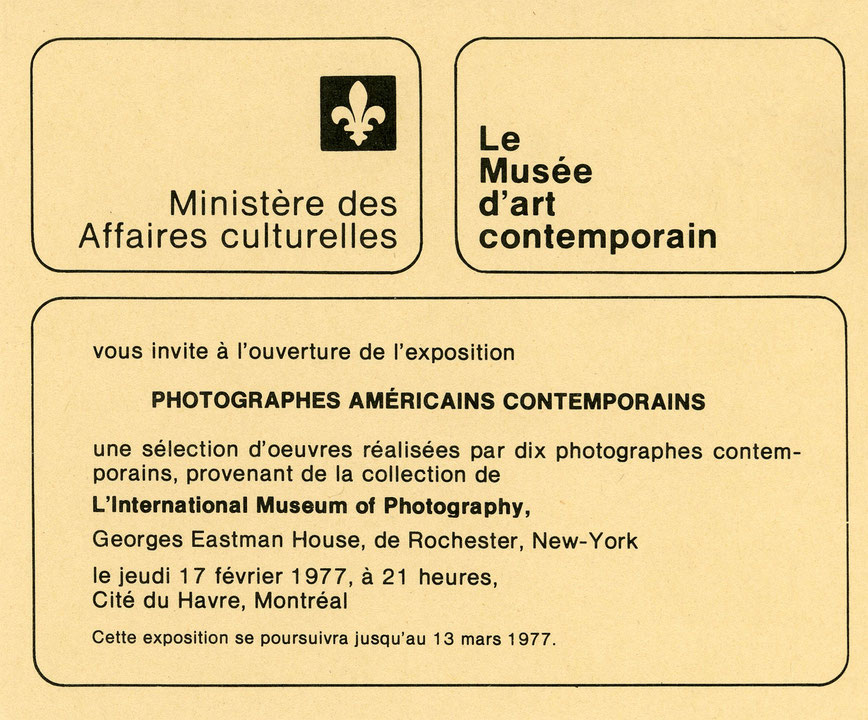 Recto du carton d’invitation de l’exposition Photographes américains contemporains