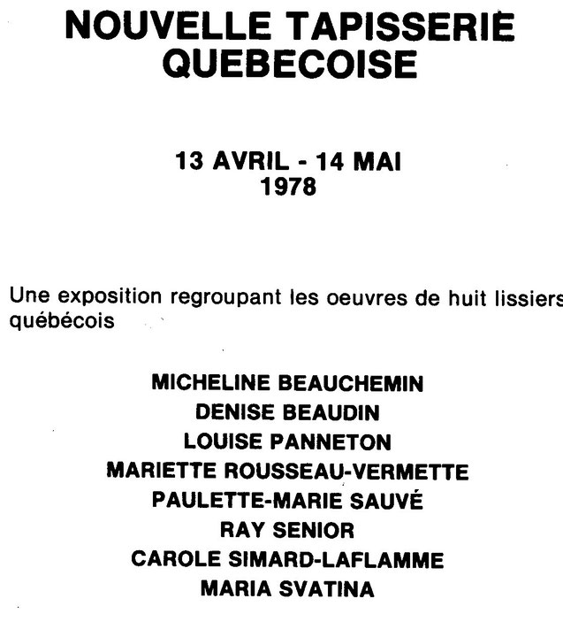 Recto du carton d’invitation de l’exposition La nouvelle tapisserie québécoise