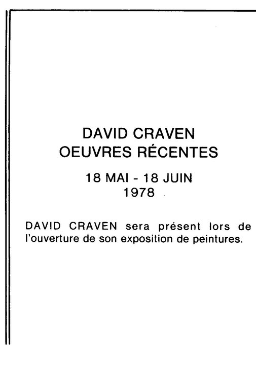 Recto du carton d’invitation de l’exposition David Craven : œuvres récentes