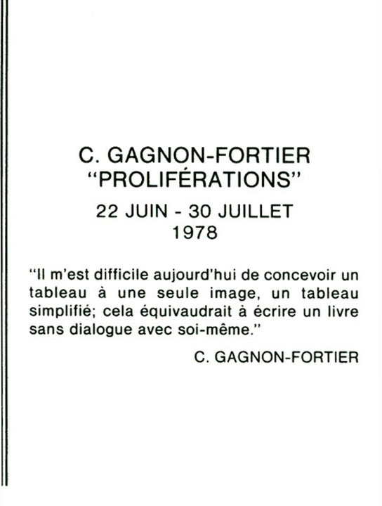 Recto du carton d’invitation de l’exposition Proliférations : Carmen Fortier