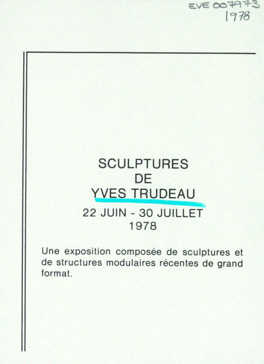 Recto du carton d’invitation de l’exposition Yves Trudeau