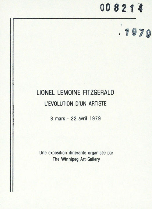 Recto du carton d’invitation de l’exposition Lionel LeMoine Fitzgerald : l’évolution d’un artiste