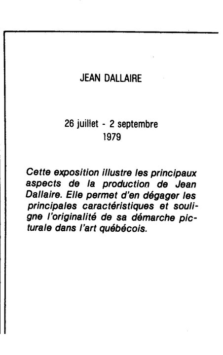 Recto du carton d’invitation de l’exposition Jean Dallaire