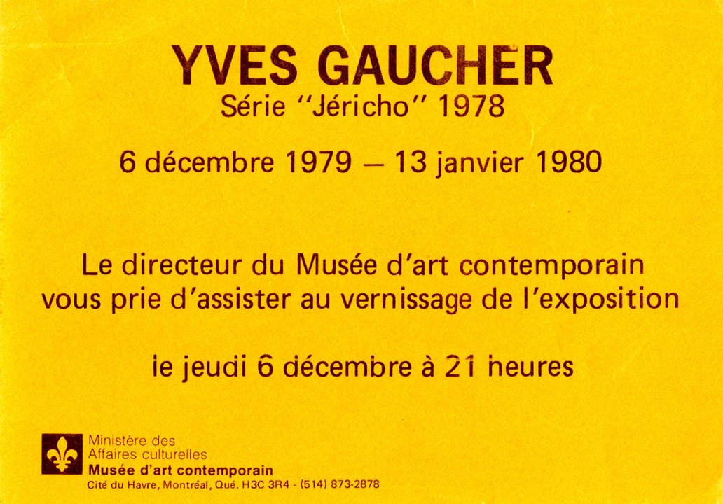 Recto du carton d’invitation de l’exposition Yves Gaucher : série Jericho 1978