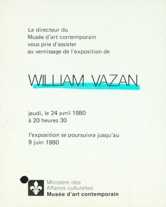 Recto du carton d’invitation de l’exposition Bill Vazan : suites photographiques récentes et œuvres sur le terrain