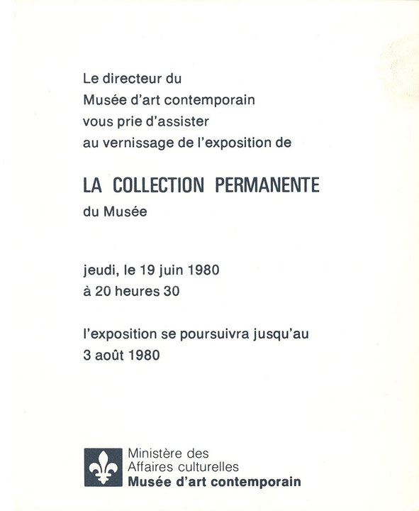 Recto du carton d’invitation de l’exposition La Collection permanente du Musée
