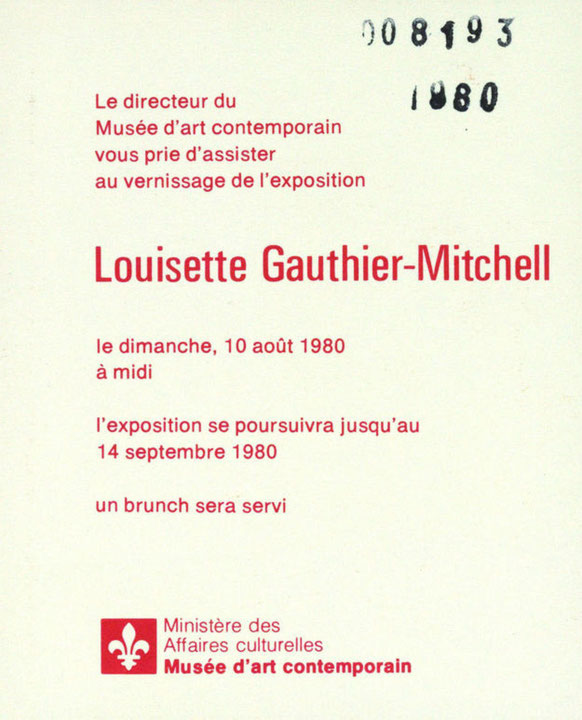 Recto du carton d’invitation de l’exposition Louisette Gauthier-Mitchell
