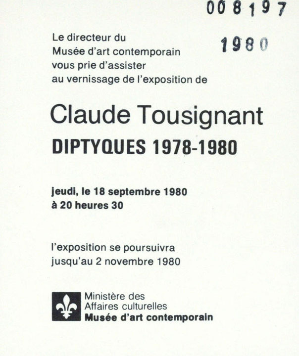 Recto du carton d’invitation de l’exposition Claude Tousignant : diptyques 1978-1980