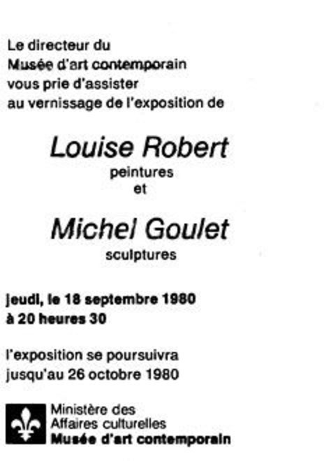 Recto du carton d’invitation de l’exposition Michel Goulet et Louise Robert