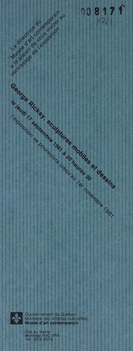 Recto du carton d’invitation de l’exposition George Rickey, sculptures mobiles et dessins
