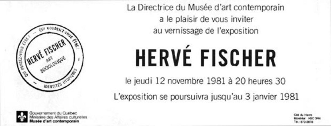 Recto du carton d’invitation de l’exposition Hervé Fischer