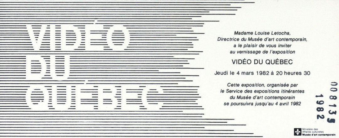 Recto du carton d’invitation de l’exposition Vidéo du Québec