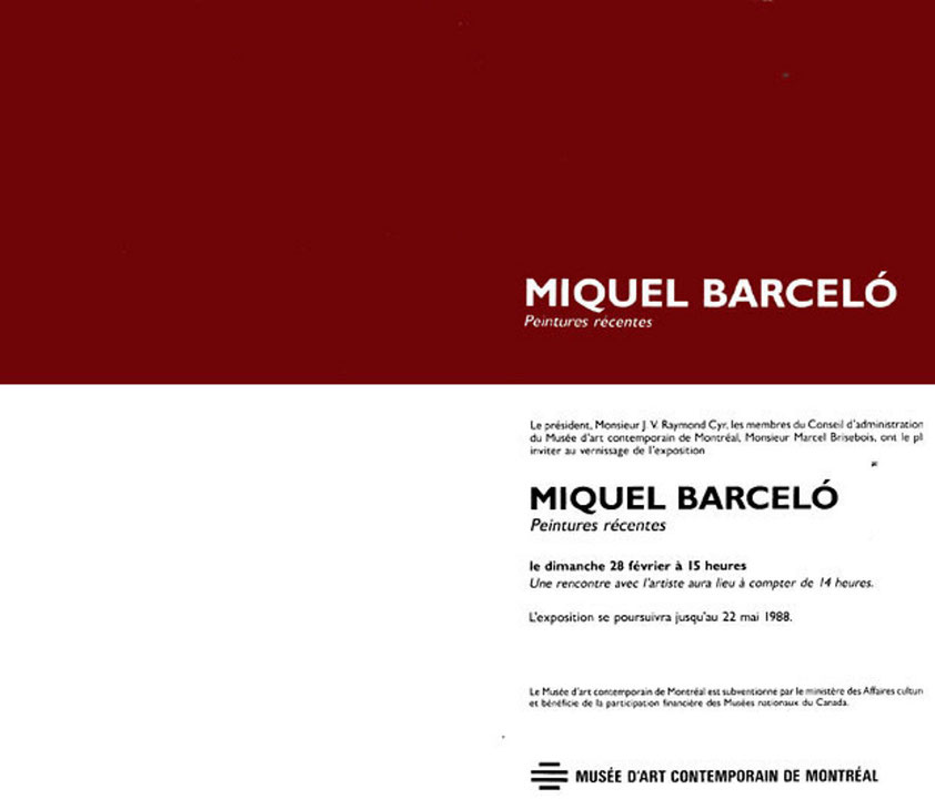 Recto du carton d’invitation de l’exposition Miquel Barceló : peintures récentes