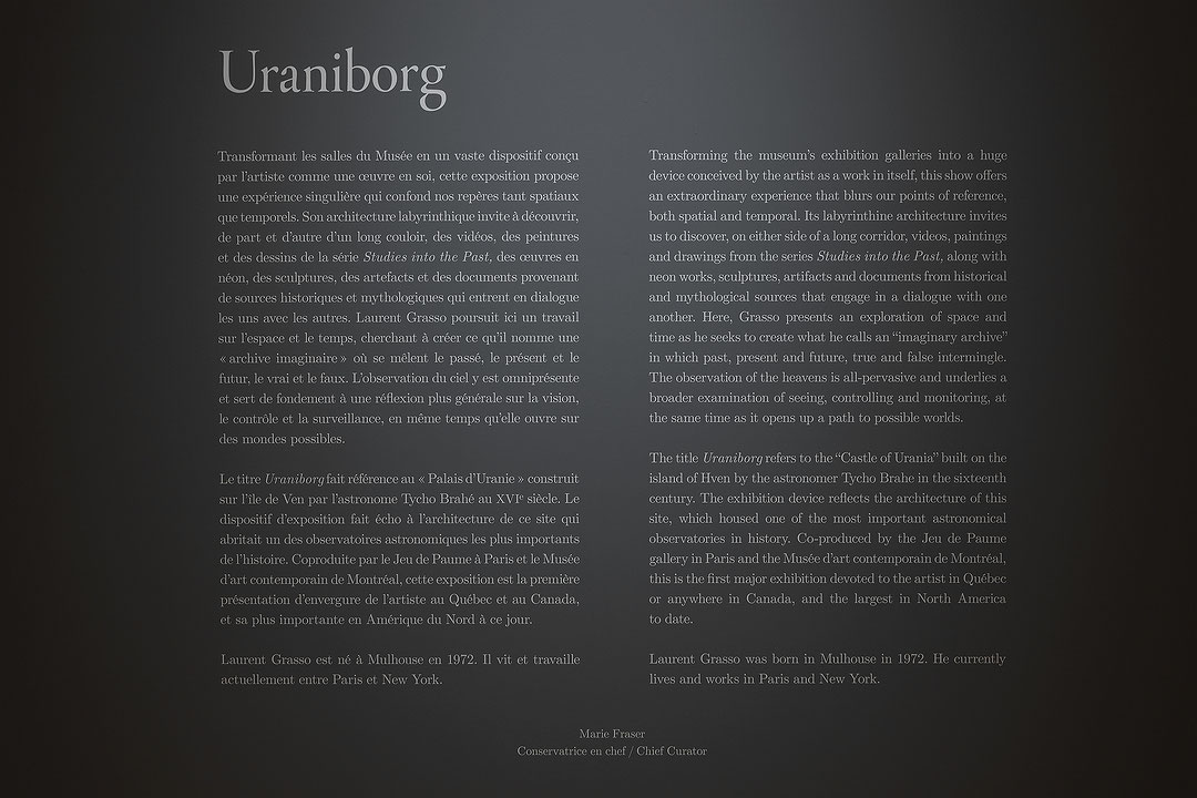 Vue de salle de l’exposition Laurent Grasso : Uraniborg (Afficher en plein écran)