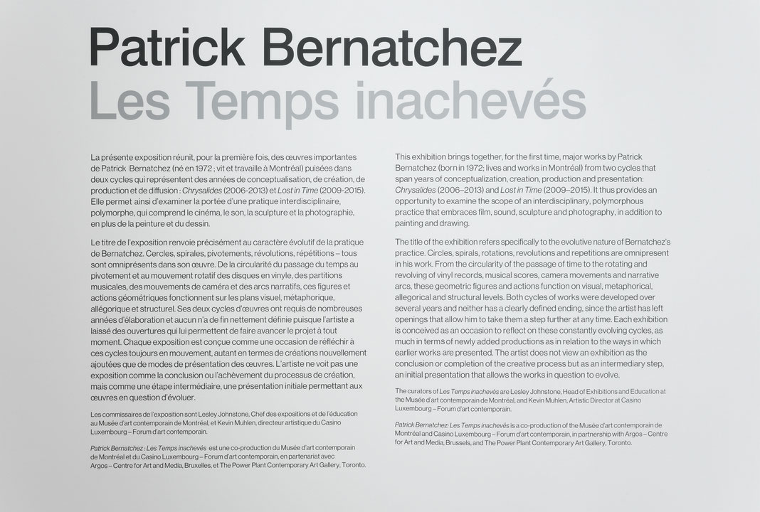 Vue de salle de l’exposition Patrick Bernatchez : Les Temps inachevés (Afficher en plein écran)