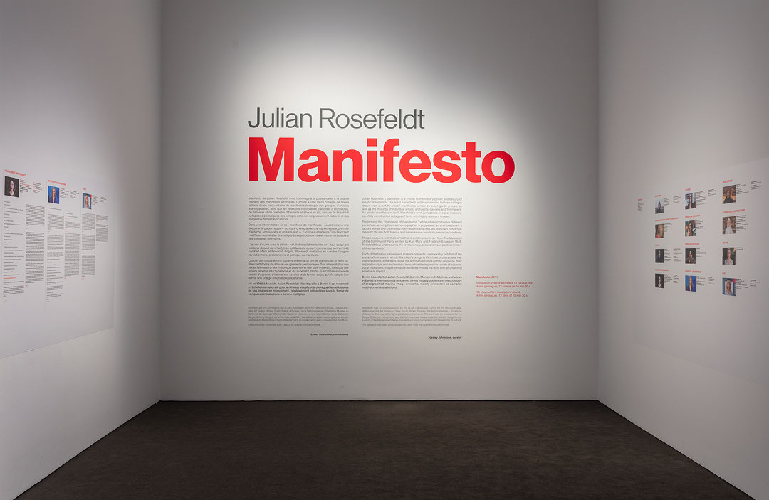 Vue de salle de l’exposition Julian Rosefeldt : Manifesto (Afficher en plein écran)