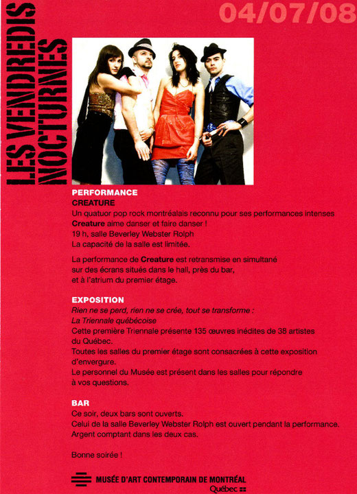 Recto du carton d’invitation de l’événement Creature