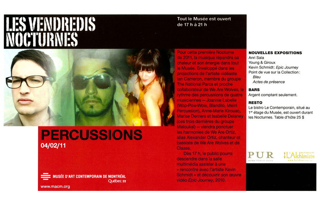 Recto du carton d’invitation de l’événement Percussions