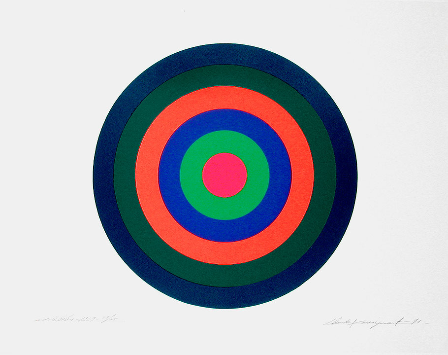 Photo de l’œuvre Cercle latin 1969 (tirée de l’album « Sans titre », 1971) de Claude Tousignant (Afficher en plein écran)