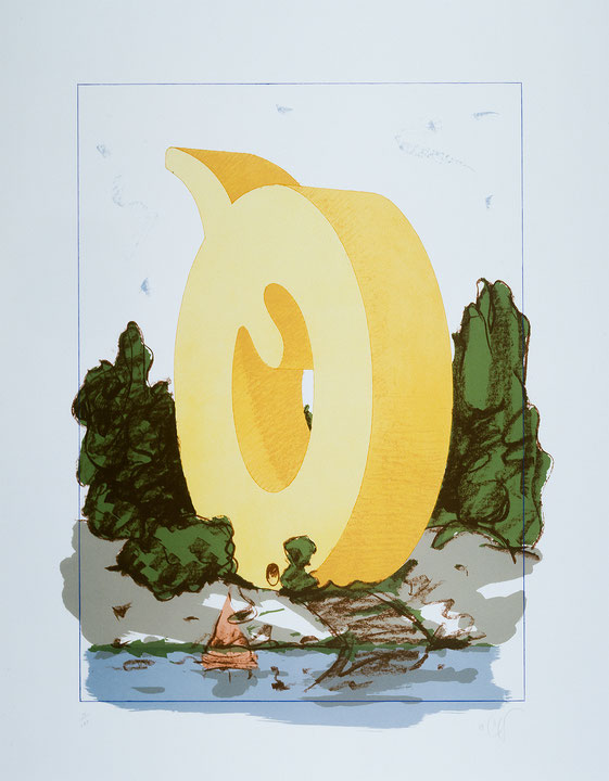 Photo de l’œuvre The Letter Q as Beach House With Sailboat de Claes Oldenburg (Afficher en plein écran)