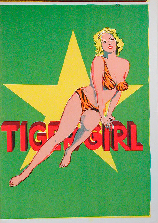 Photo de l’œuvre Tiger Girl (tirée de l’album « 1 ¢ Life », 1964) de Mel Ramos (Afficher en plein écran)