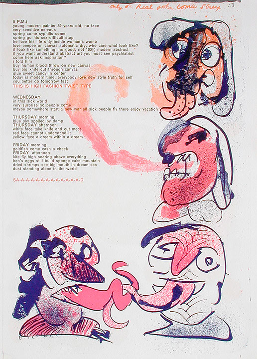 Photo de l’œuvre Only on Real John Comic Strip (tirée de l’album « 1 ¢ Life », 1964) de Pierre Alechinsky (Afficher en plein écran)