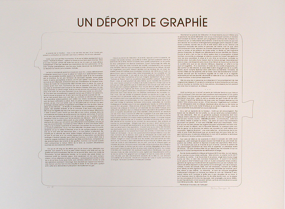 Photo de l’œuvre Un déport de graphie (tirée de l’album « La Boîte », 1981) de Ghislain Bourque (Afficher en plein écran)