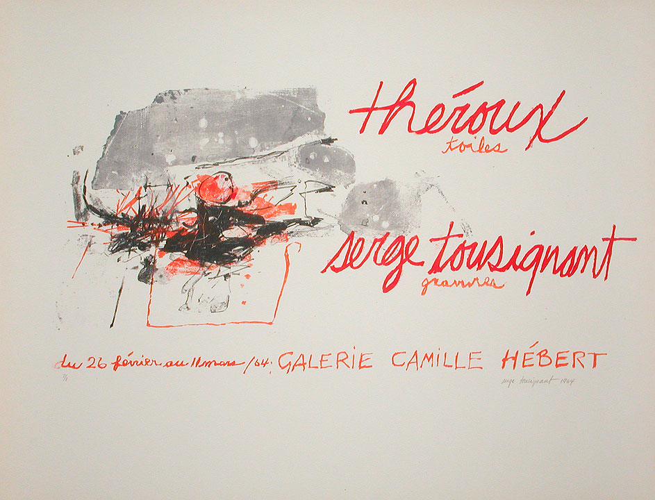 Photo de l’œuvre Théroux toiles, Serge Tousignant gravures, du 26 février au 11 mars/64. Galerie Camille Hébert de Serge Tousignant (Afficher en plein écran)