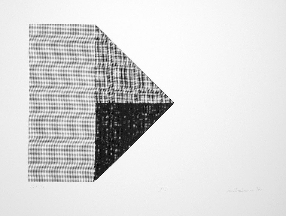 Photo de l’œuvre Pliage XIV (tirée de l’album « Pliages », 1977) de Luc Bourbonnais (Afficher en plein écran)