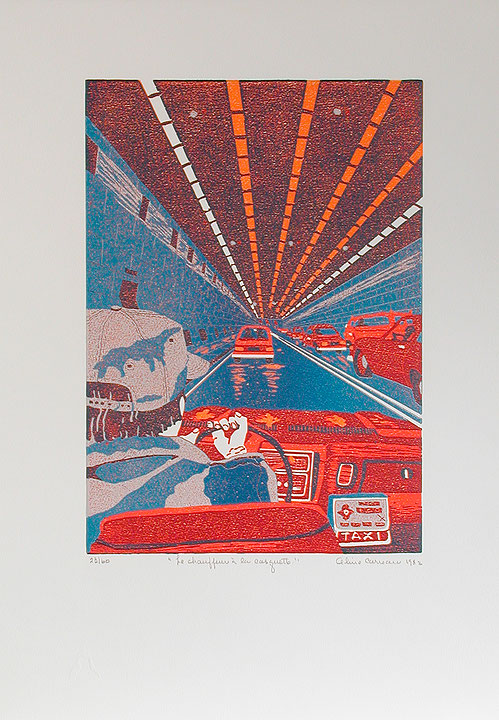 Photo de l’œuvre Le Chauffeur à la casquette (tirée de l’album « Taxicologie », 1983) de Aline Carreau (Afficher en plein écran)