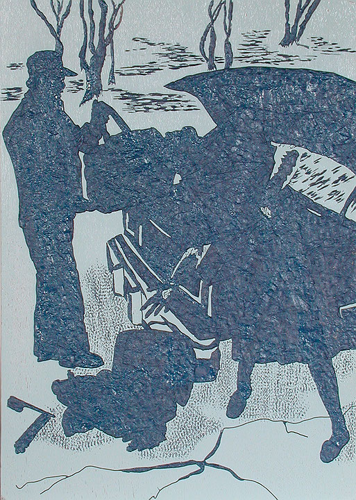Photo de l’œuvre [Planche pour l’estampe no 7 de l’album « Taxicologie », 1983] de Aline Carreau (Afficher en plein écran)
