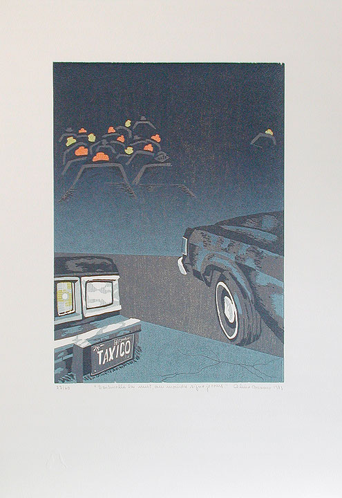 Photo de l’œuvre Sentinelle la nuit, au moindre signe je cours (tirée de l’album « Taxicologie », 1983) de Aline Carreau (Afficher en plein écran)