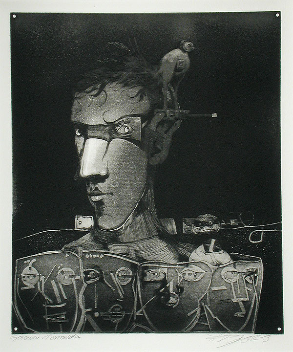 Photo de l’œuvre [Grande tête à l’oiseau] (de la série « Le Prince sans rire », 1982 - 1983) de Louis-Pierre Bougie (Afficher en plein écran)