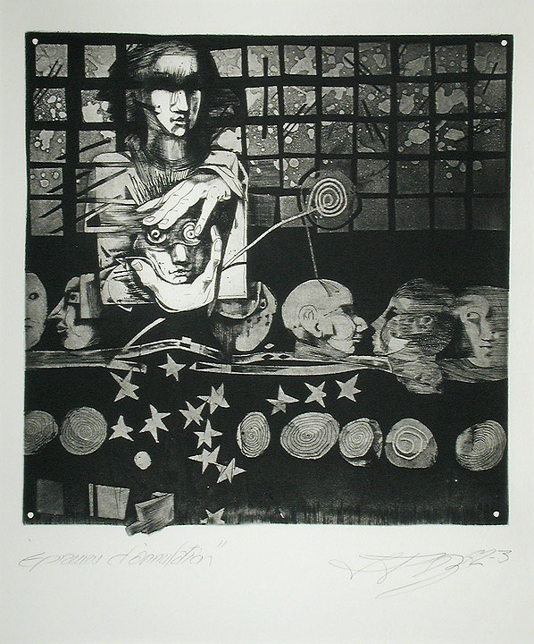 Photo de l’œuvre [Femme tenant un masque] (de la série « Le Prince sans rire », 1982 - 1983) de Louis-Pierre Bougie (Afficher en plein écran)
